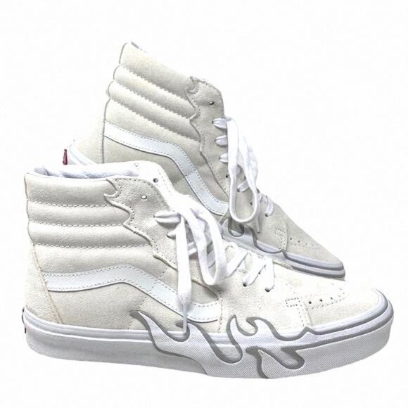 VANS Sk8-Hi Flame Suede Shoes White Gray Skate VN0005UJWWW Size Men's Sneakers - Picture 2 of 10